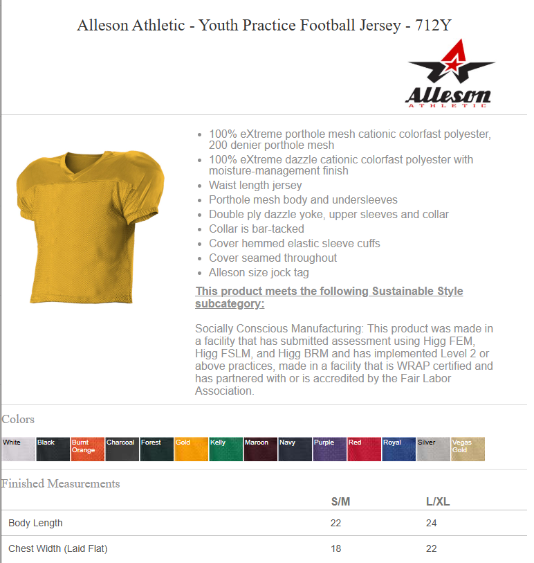 Hawks Football Practice Jersey - Order till 9/2!!