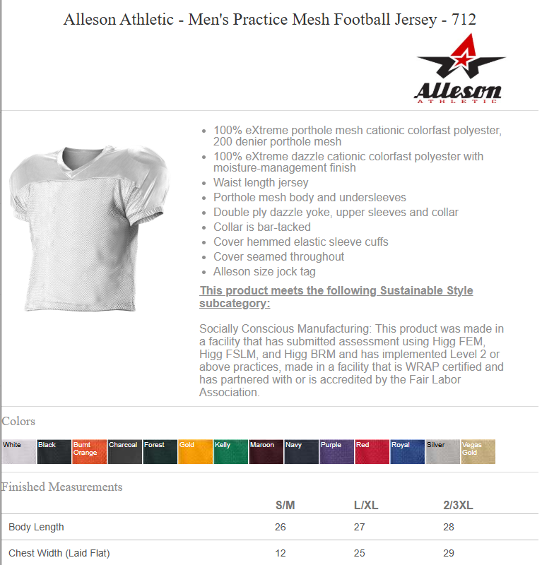 Hawks Football Practice Jersey - Order till 9/2!!